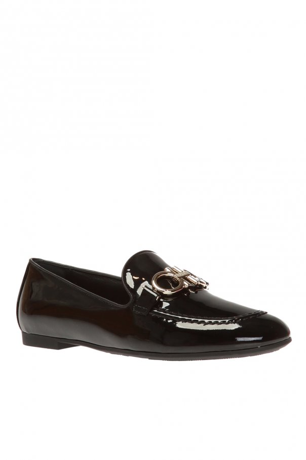 salvatore ferragamo trifoglio patent gancini horsebit loafers